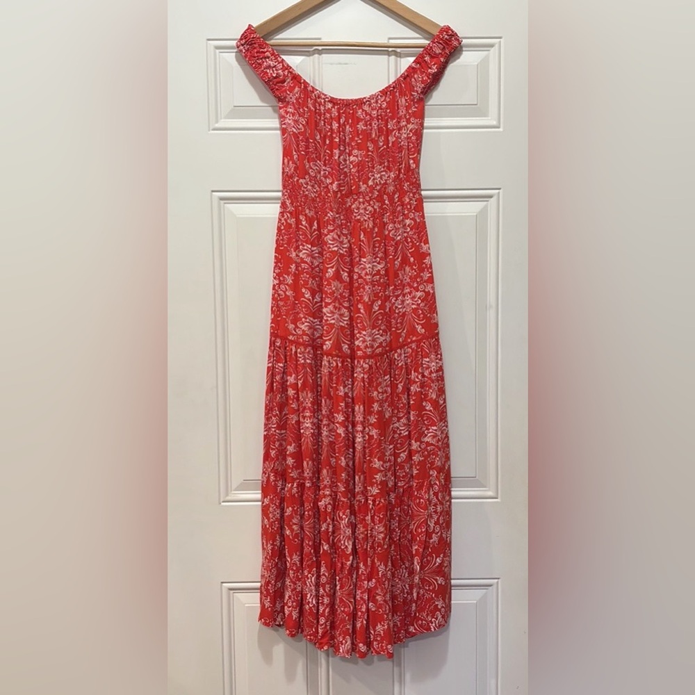 Abel The Label Strawberry Kisses Off Shoulder Floral Red Maxi Dress Size M